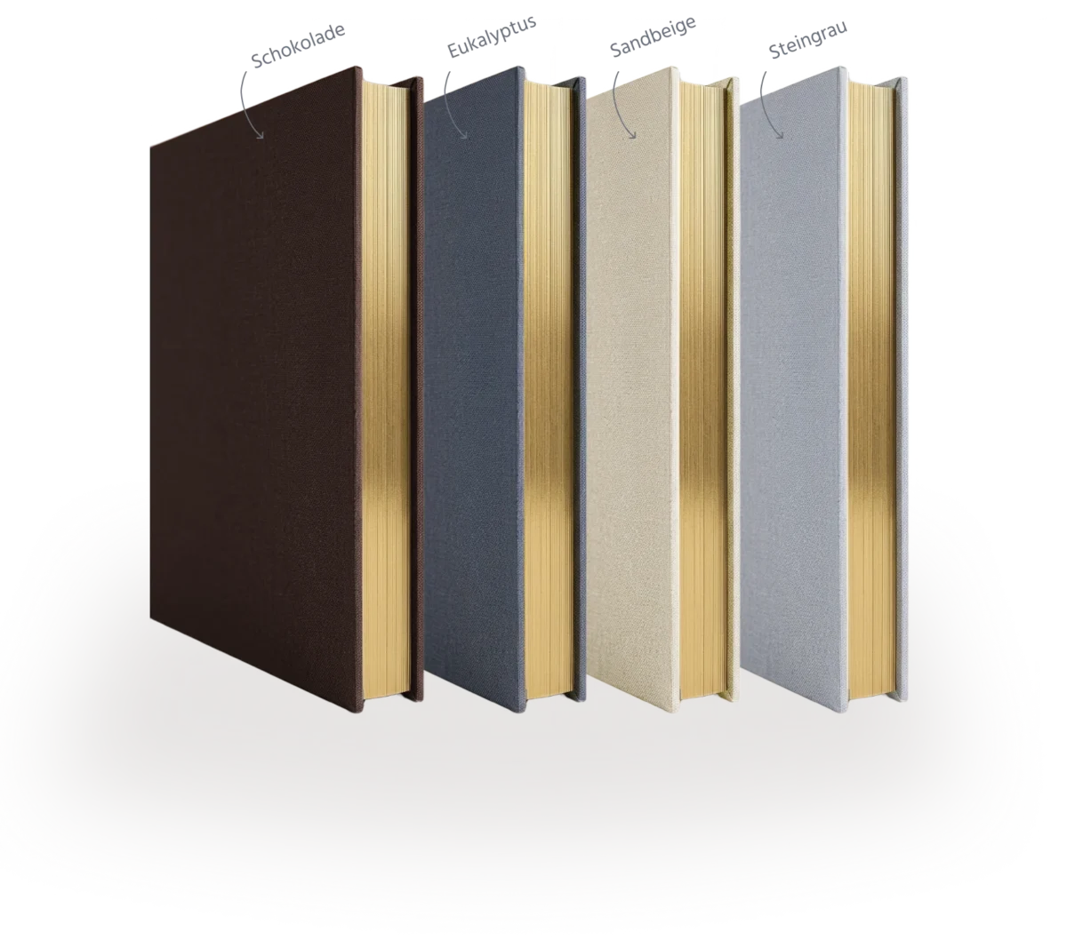 Mriella Piccolo Babytagebuch in vier Leinenfarben mit Goldschnitt: Schokolade, Eukalyptus, Sandbeige und Steingrau
